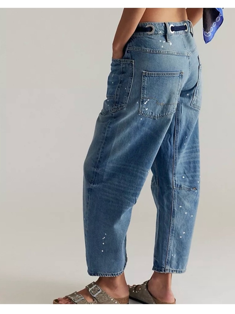 Free People We The Free Moxie Barrel Jeans Blue Paint Splatter Size 28 NWT Boho - Picture 4 of 13